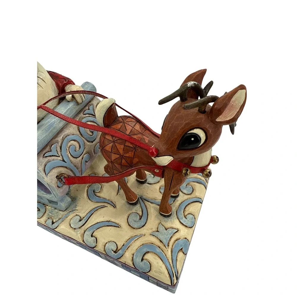 Jim Shore Rudolph Traditions Music Box Santa Sleigh Reindeer Plays Tune #4009803